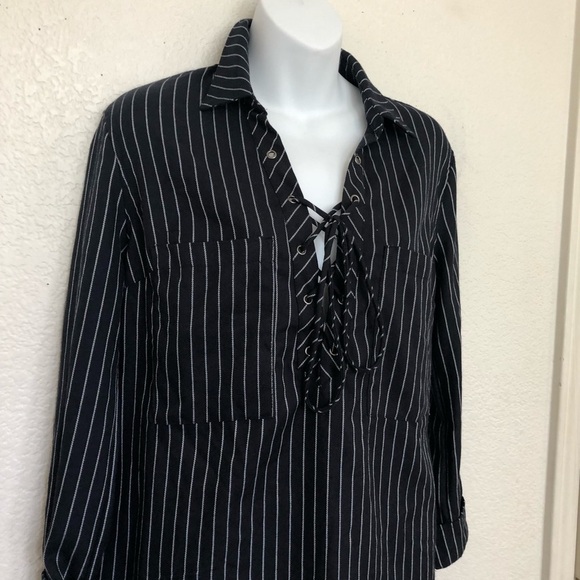 Forever 21 Black White Striped Lace Up Tie Dress - Picture 3 of 4